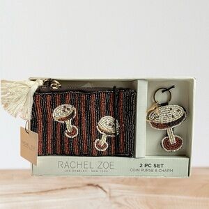 Rachel Zoe Beaded Coin Purse and Charm Set Black Brown Cream